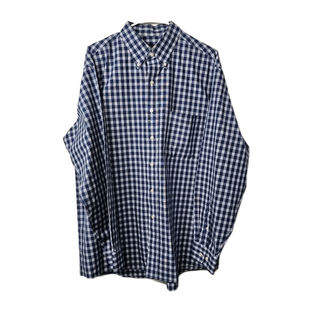 Jos. A. Bank Button Down Mens Large Blue Gingham Traveler's Collection 100% Cott